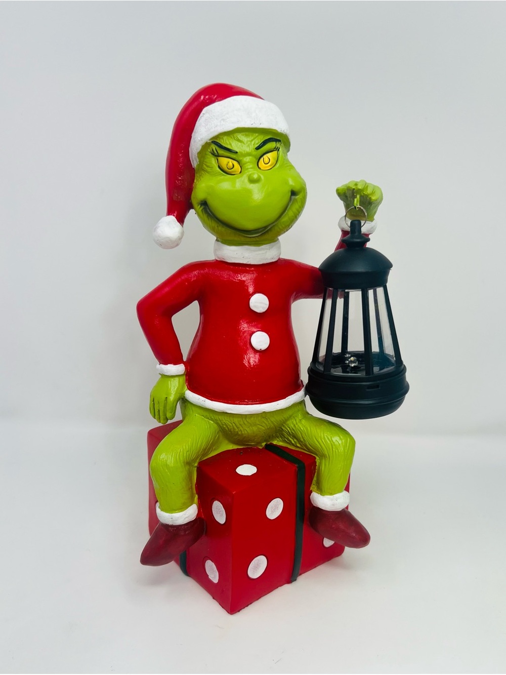 The Grinch Dr Seuss Santa Claus Figurine Statue 12" Solar Lantern Christmas